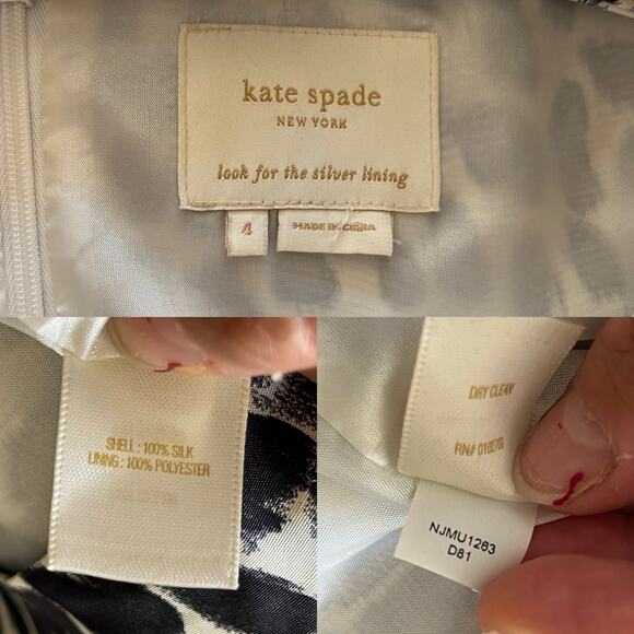 KATE SPADE Silk Shift Dress Animal Print Short Sleeves Crew Neck Size 4 EUC - Picture 6 of 9